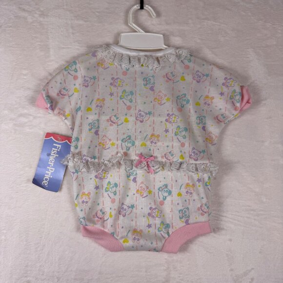New Vintage Fisher Price Baby Onesie Pastel‎ Animal Print Lace Trim 6 Months - Picture 3 of 5